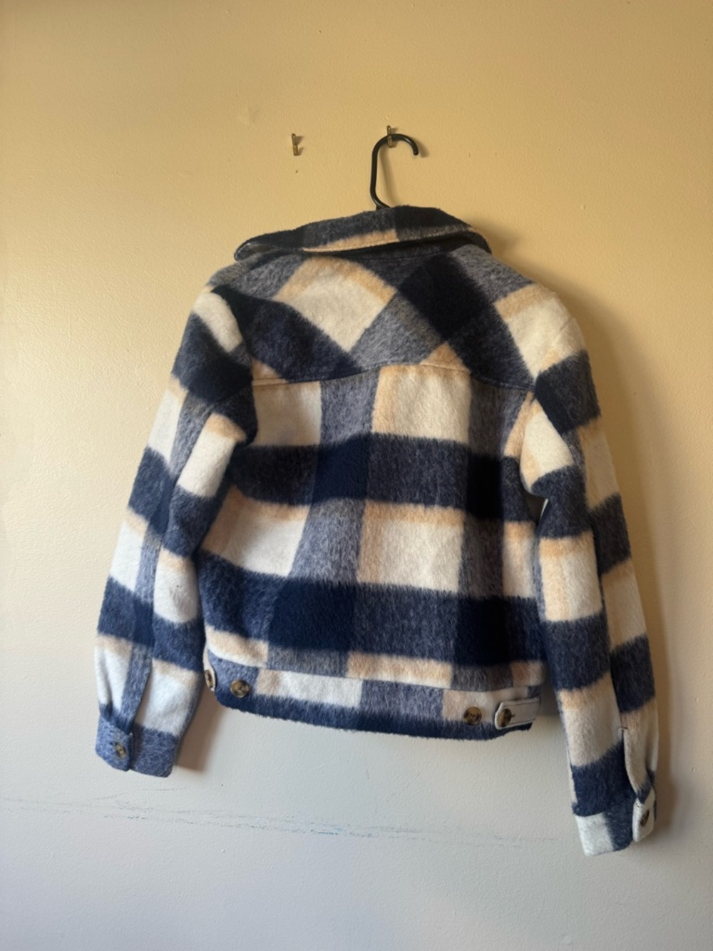 Buffalo - Navy Blue and White Plaid Cropped Jacket - Picture 2 of 7